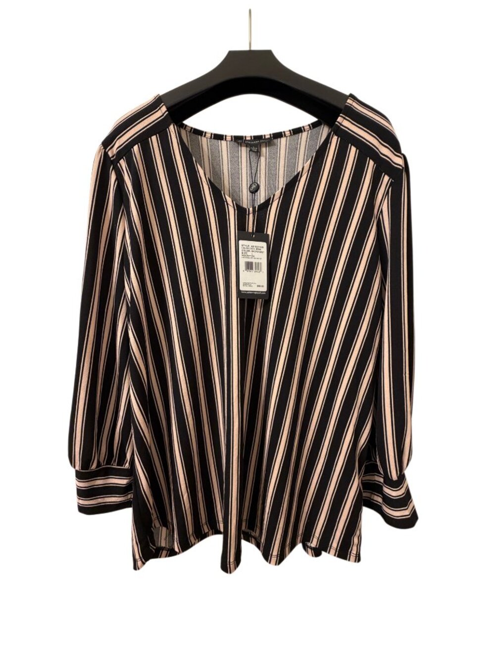 Adriana Papell - Striped V-Neck Shoulder Yoke Knit Top, Size L (NWT)